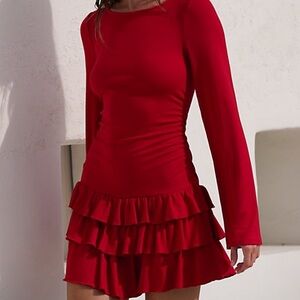 Free People Red Ruffle Dress